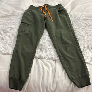 Figs Olive Green Jogger Pants with Orange Drawstring
